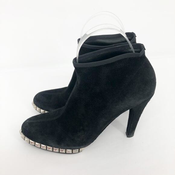 Stuart Weitzman Womens Sockemup Ankle Boots 6.5 Black Studded Suede - Picture 4 of 11